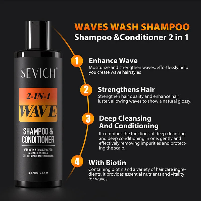 SEVICH 2 IN 1 Wave Shampoo Biotin Moisturizes Cleansing Enhances Wave Strengthens Hair Shine Shine for Men Conditioner 200ml