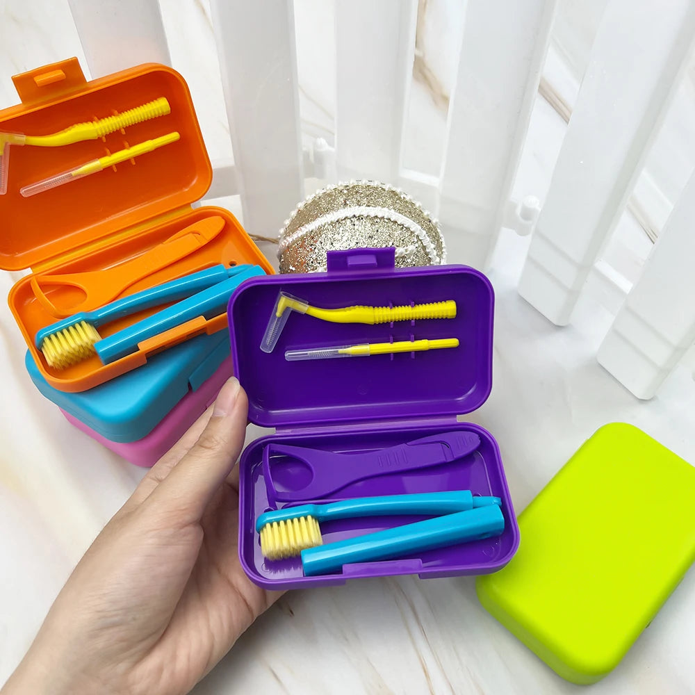 4Pcs/set Portable Travel Deep Cleaning Oral Hygiene Interdental Brush Orthodontic Care Kit Toothbrush Tongue Scraper Tool