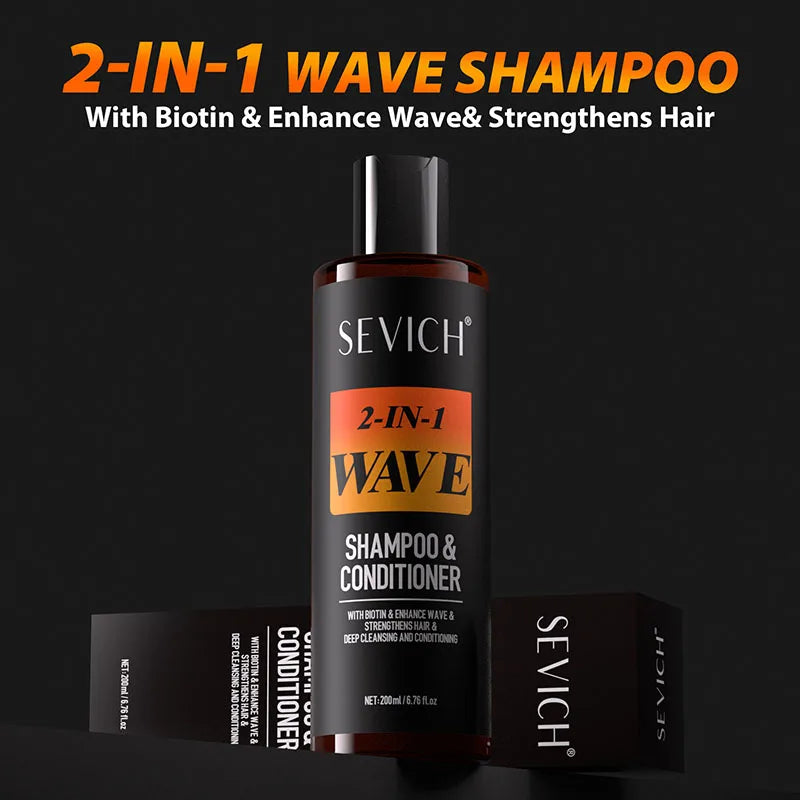SEVICH 2 IN 1 Wave Shampoo Biotin Moisturizes Cleansing Enhances Wave Strengthens Hair Shine Shine for Men Conditioner 200ml