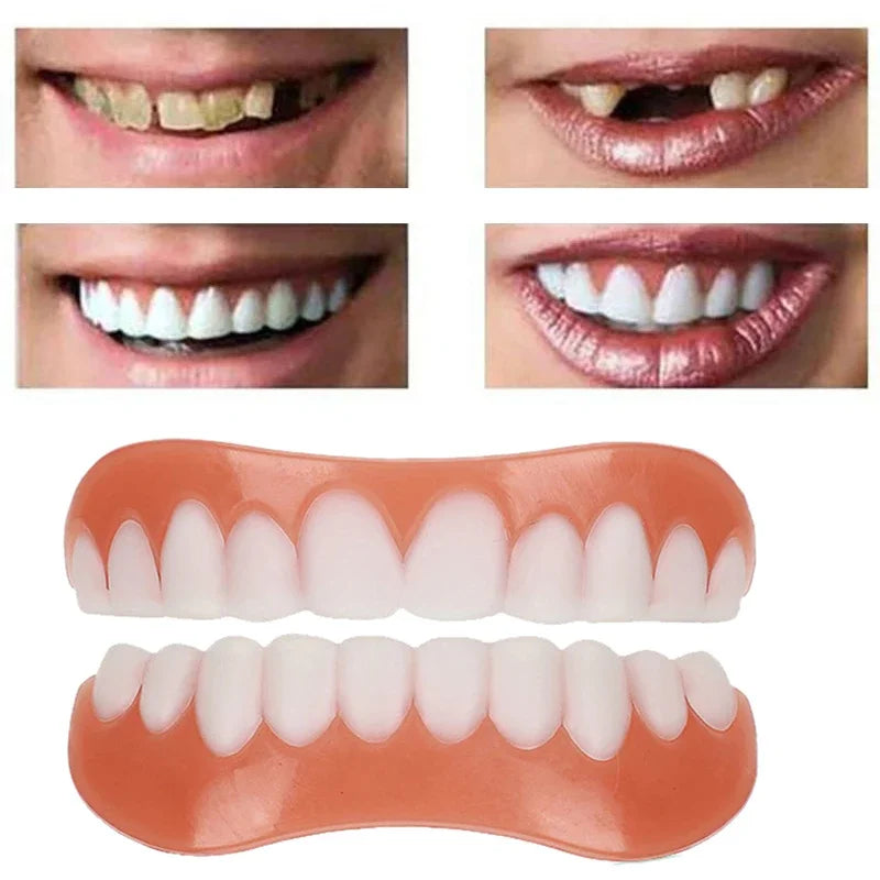 Sdotter New False Teeth Silicone Upper & Lower Veneers Perfect Laugh Veneers Dentures Paste Fake Teeth Braces Comfortable Teeth