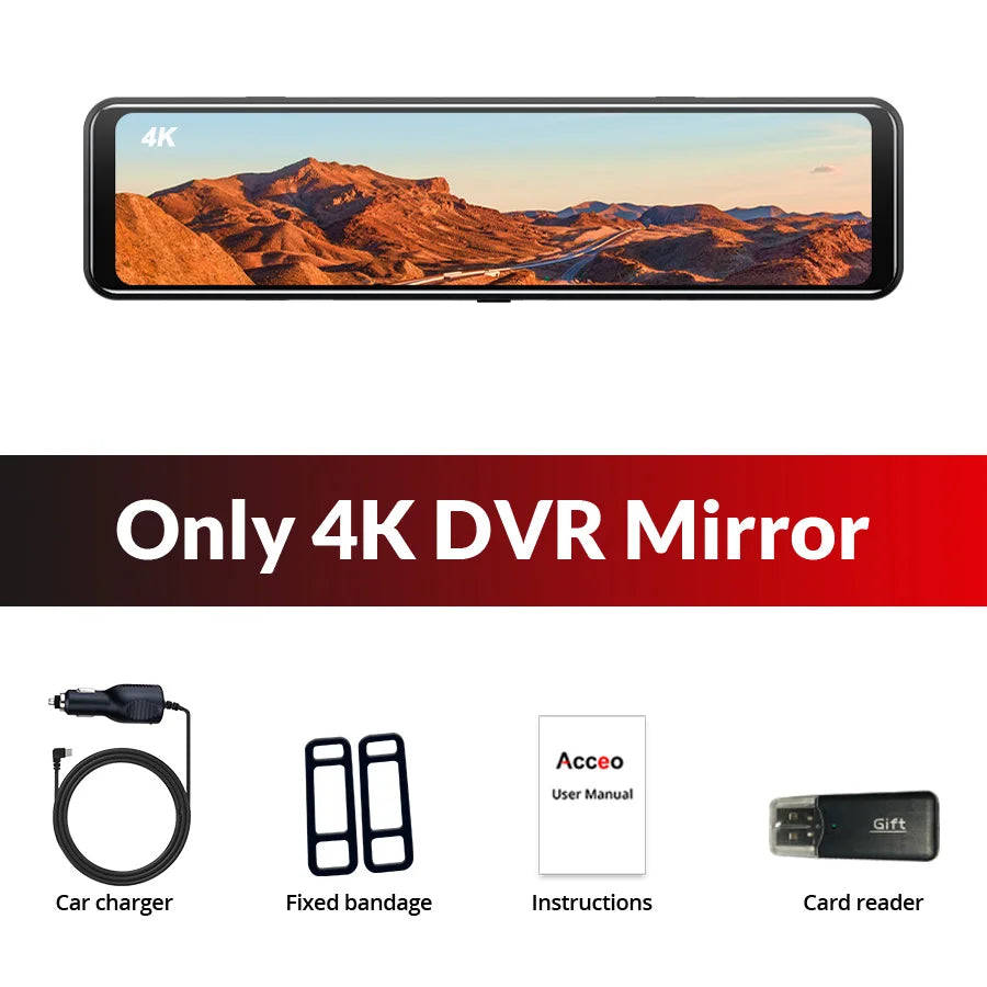 Acceo A45P 4K Car DVR 12 Inch Touch IPS Sony 415 Park RearView Mirror Support Rear View Camera Dashcam Car Camera Video Recorder