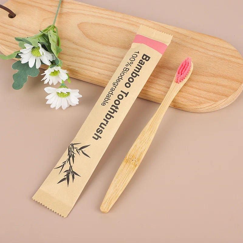 100Pcs Bamboo Biodegradable Toothbrush Manual Wooden HandleToothbrushes With Soft Bristles For Sensitive Teeth Gums Oral Care