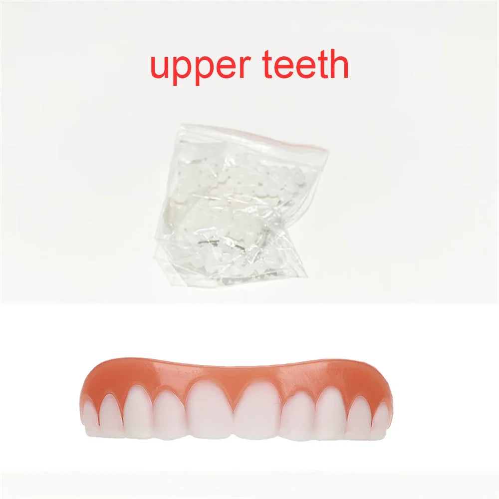 Sdotter New False Teeth Silicone Upper & Lower Veneers Perfect Laugh Veneers Dentures Paste Fake Teeth Braces Comfortable Teeth