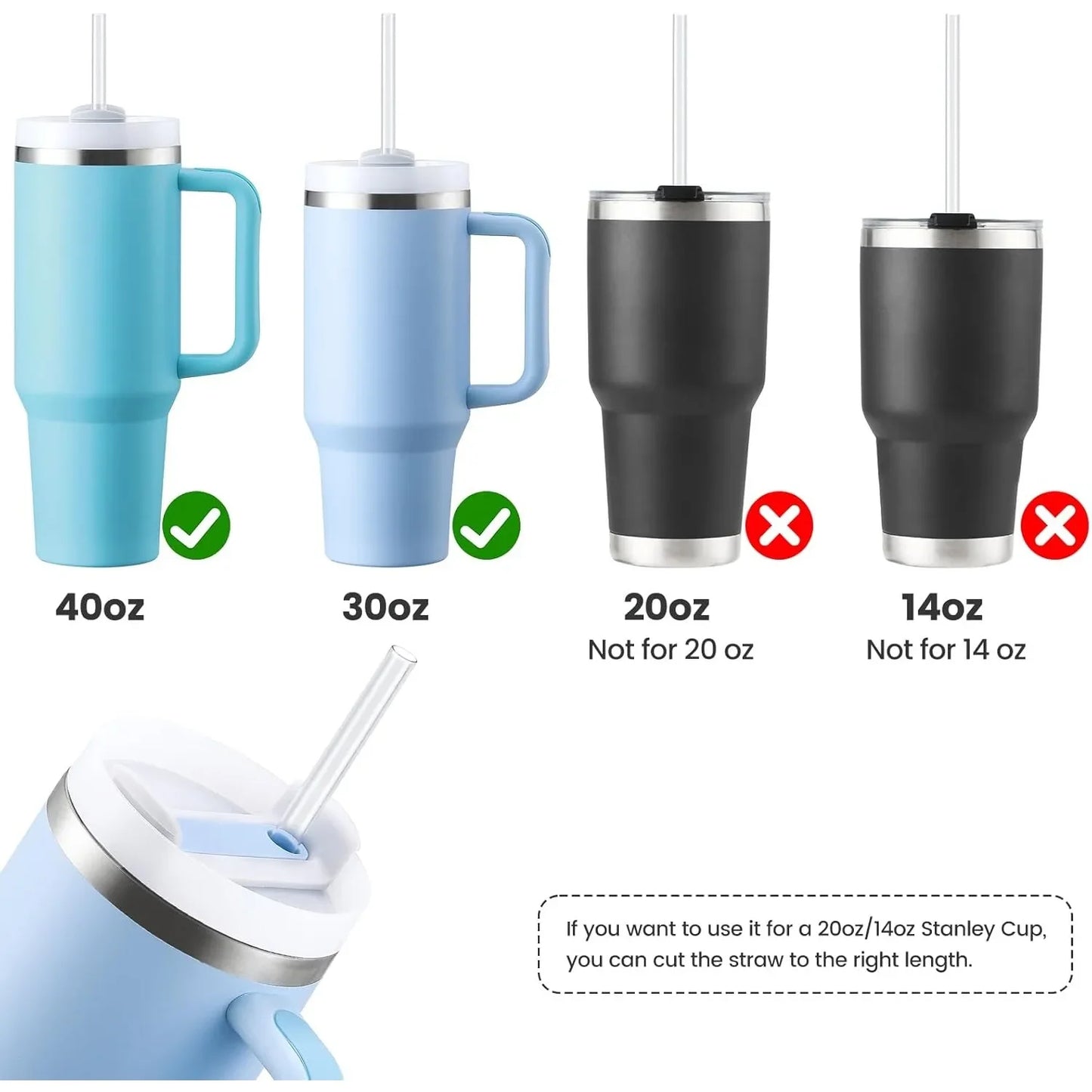 *No disponibles en PR *
12 Pack Replacement Straws for Stanley 40 oz 30 oz Cup Tumbler, Clear Reusable Plastic Straws, 2 Straw Brushes,for Stanley Cup