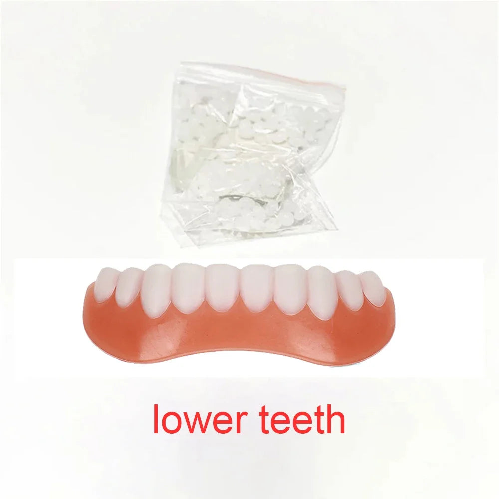 Sdotter New False Teeth Silicone Upper & Lower Veneers Perfect Laugh Veneers Dentures Paste Fake Teeth Braces Comfortable Teeth