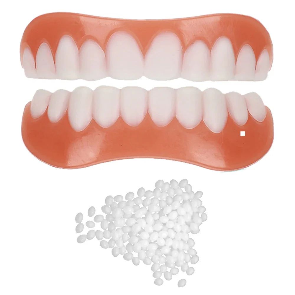 Sdotter New False Teeth Silicone Upper & Lower Veneers Perfect Laugh Veneers Dentures Paste Fake Teeth Braces Comfortable Teeth