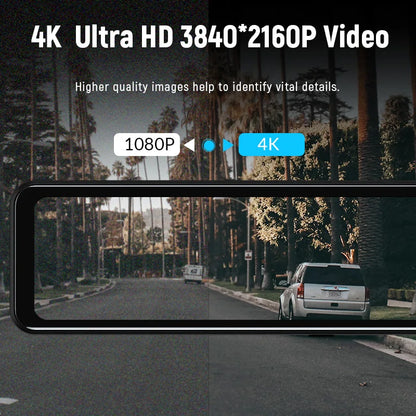 Acceo A45P 4K Car DVR 12 Inch Touch IPS Sony 415 Park RearView Mirror Support Rear View Camera Dashcam Car Camera Video Recorder