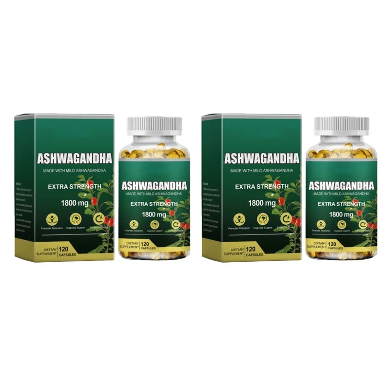 KSM-66 Cápsulas de Ashwagandha 1800 mg Suplemento de rendimiento muscular Enfoque de estrés Energía cerebral Apoyo de la salud del sueño