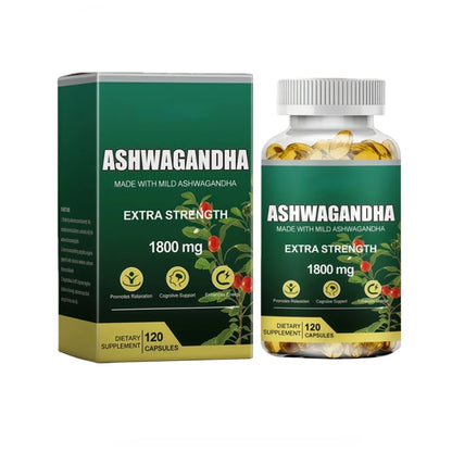 KSM-66 Cápsulas de Ashwagandha 1800 mg Suplemento de rendimiento muscular Enfoque de estrés Energía cerebral Apoyo de la salud del sueño