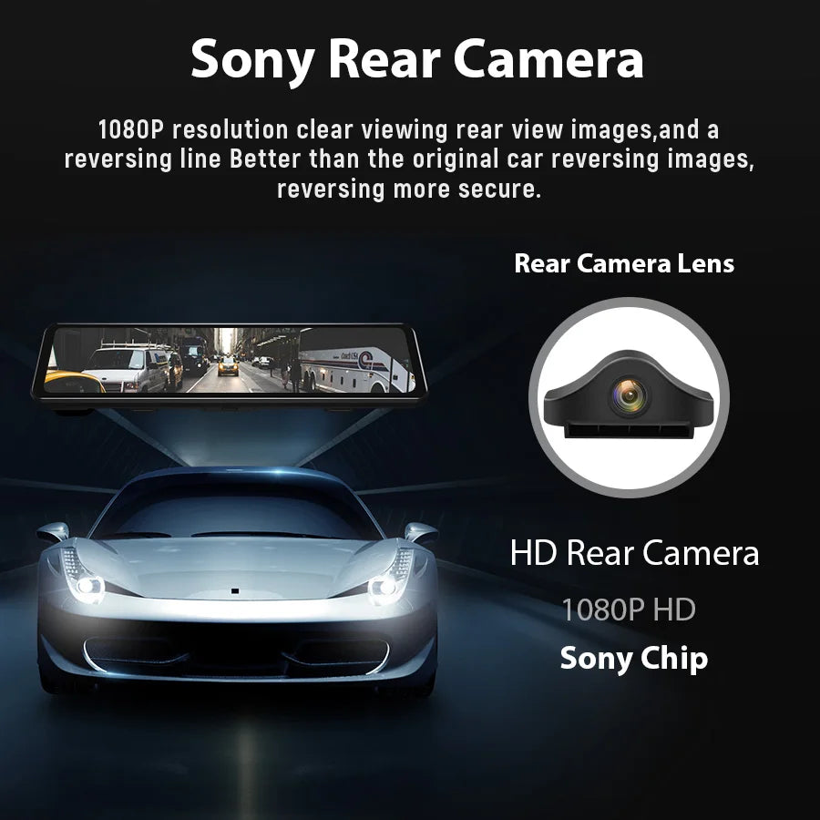 Acceo A45P 4K Car DVR 12 Inch Touch IPS Sony 415 Park RearView Mirror Support Rear View Camera Dashcam Car Camera Video Recorder