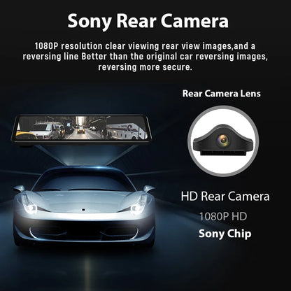 Acceo A45P 4K Car DVR 12 Inch Touch IPS Sony 415 Park RearView Mirror Support Rear View Camera Dashcam Car Camera Video Recorder