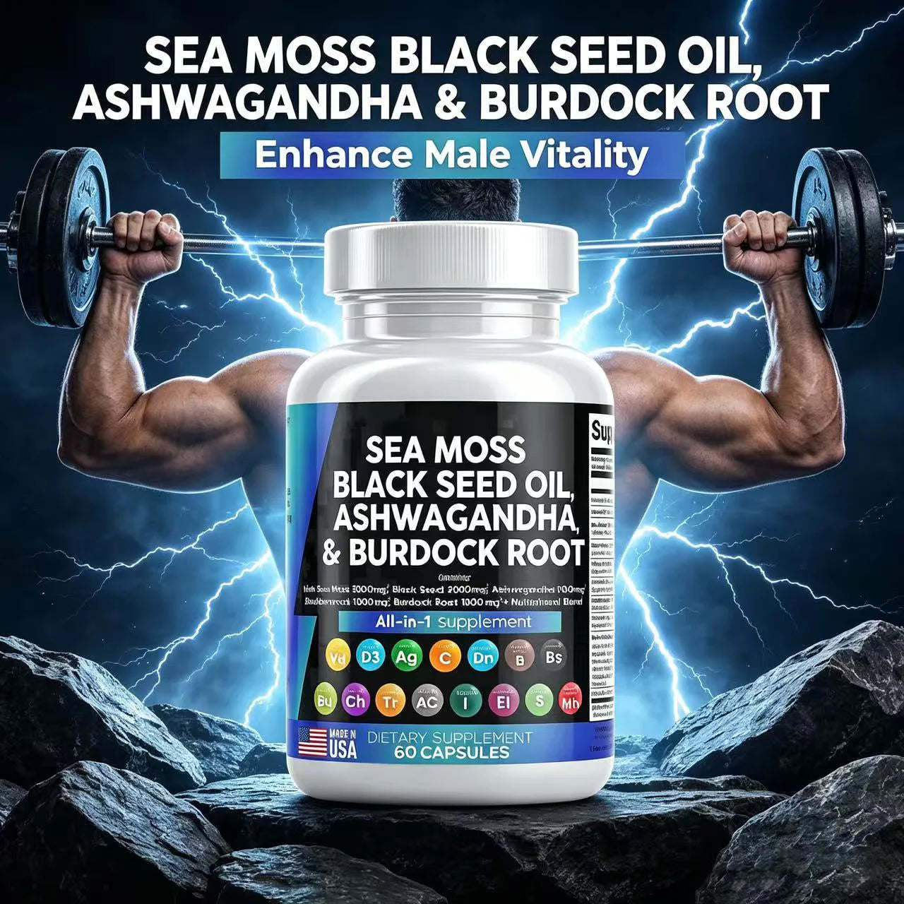 Cápsulas de Shilajit Puro del Himalaya 15250mg con Maca, Ginseng, Ashwagandha y Cúrcuma, Suplemento Energético, Resistencia y Masa Muscular