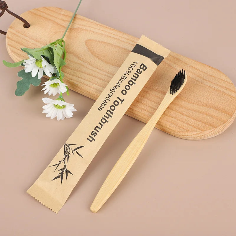 100Pcs Bamboo Biodegradable Toothbrush Manual Wooden HandleToothbrushes With Soft Bristles For Sensitive Teeth Gums Oral Care