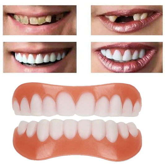 Sdotter New False Teeth Silicone Upper & Lower Veneers Perfect Laugh Veneers Dentures Paste Fake Teeth Braces Comfortable Teeth