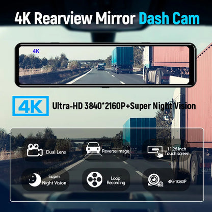 Acceo A45P 4K Car DVR 12 Inch Touch IPS Sony 415 Park RearView Mirror Support Rear View Camera Dashcam Car Camera Video Recorder