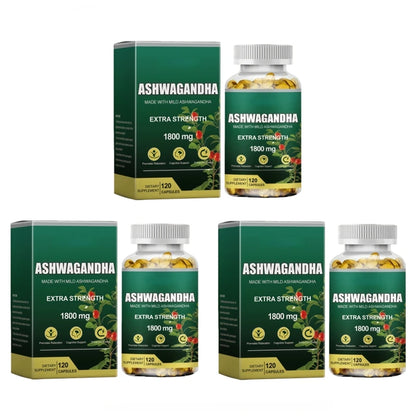 KSM-66 Cápsulas de Ashwagandha 1800 mg Suplemento de rendimiento muscular Enfoque de estrés Energía cerebral Apoyo de la salud del sueño