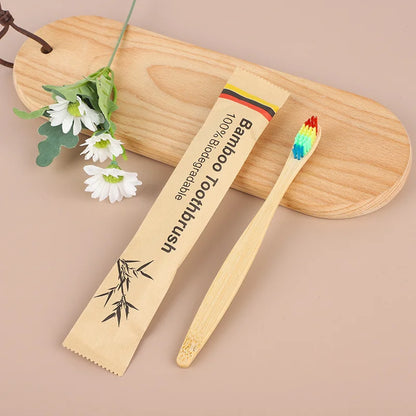100Pcs Bamboo Biodegradable Toothbrush Manual Wooden HandleToothbrushes With Soft Bristles For Sensitive Teeth Gums Oral Care