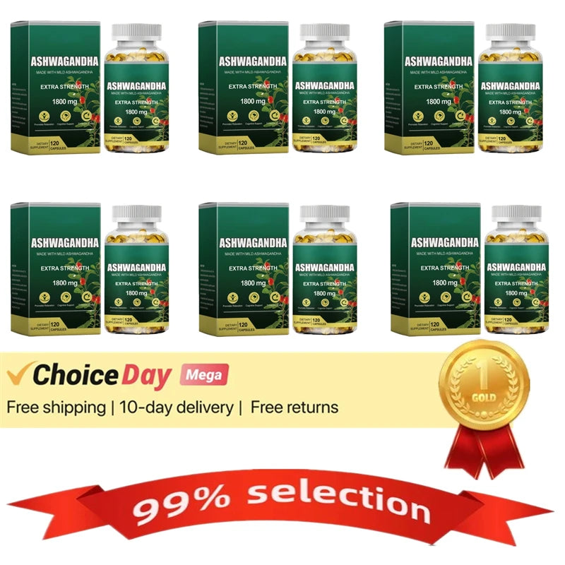 KSM-66 Cápsulas de Ashwagandha 1800 mg Suplemento de rendimiento muscular Enfoque de estrés Energía cerebral Apoyo de la salud del sueño