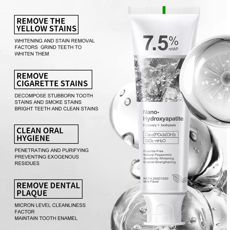 7.5% hidrolapatita probiótico blanqueamiento pasta de dientes esmalte cavidad Oral reparación aliento refrescante blanqueador de dientes pasta de dientes 120g