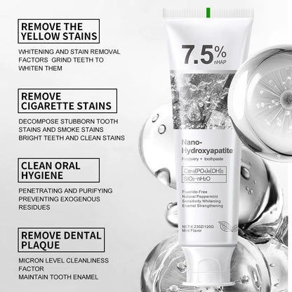 7.5% hidrolapatita probiótico blanqueamiento pasta de dientes esmalte cavidad Oral reparación aliento refrescante blanqueador de dientes pasta de dientes 120g