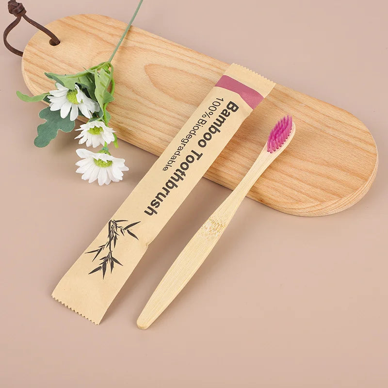 100Pcs Bamboo Biodegradable Toothbrush Manual Wooden HandleToothbrushes With Soft Bristles For Sensitive Teeth Gums Oral Care