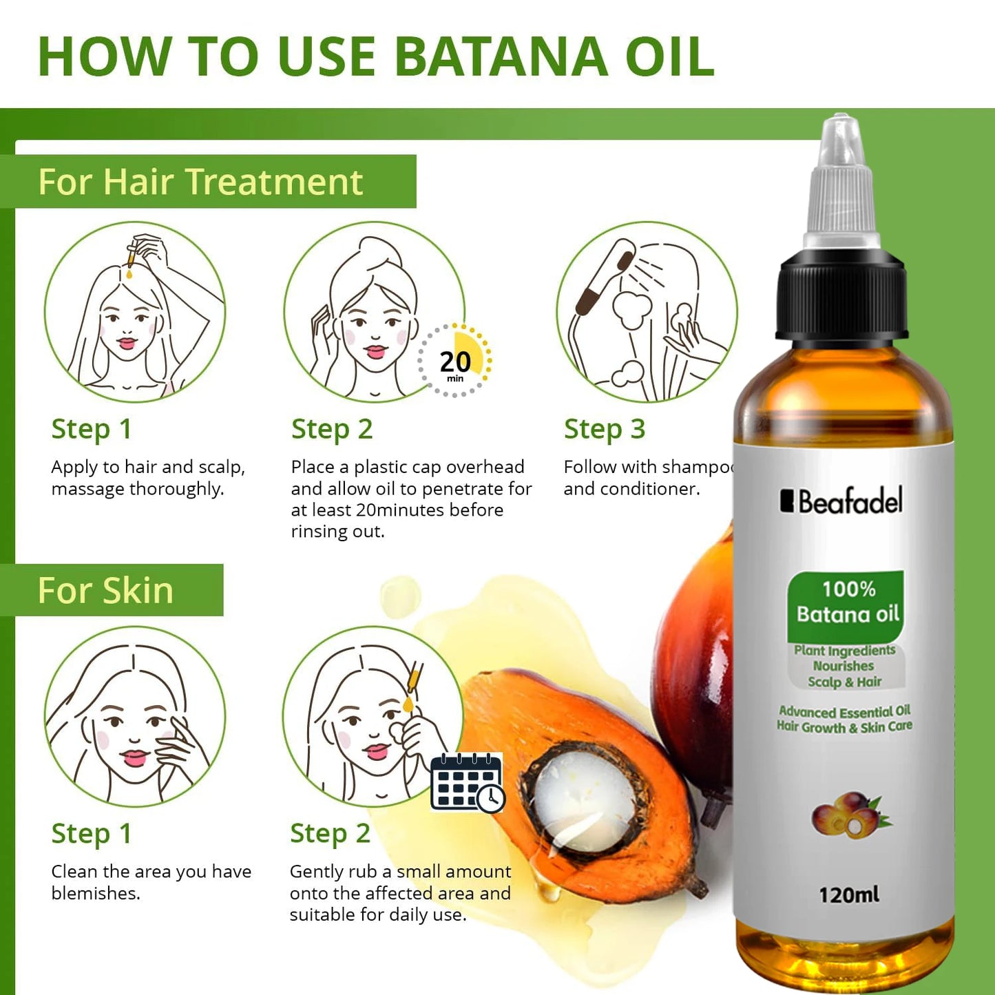 120ml Pure Batana Oil for Treatment Batana Oil Natural Promotes Hair Wellness for Treating Hair Loss Anti-Breakage Hair
