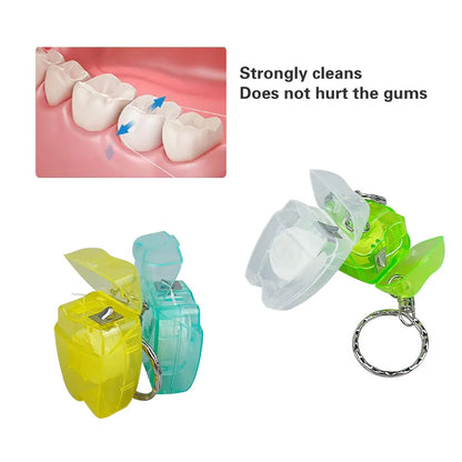 20Pcs Portable Dental Teeth Floss Tooth-Shaped Key Chain Flat-Line Design Floss Roll Cleaning Oral Care Hygiene 15M Length