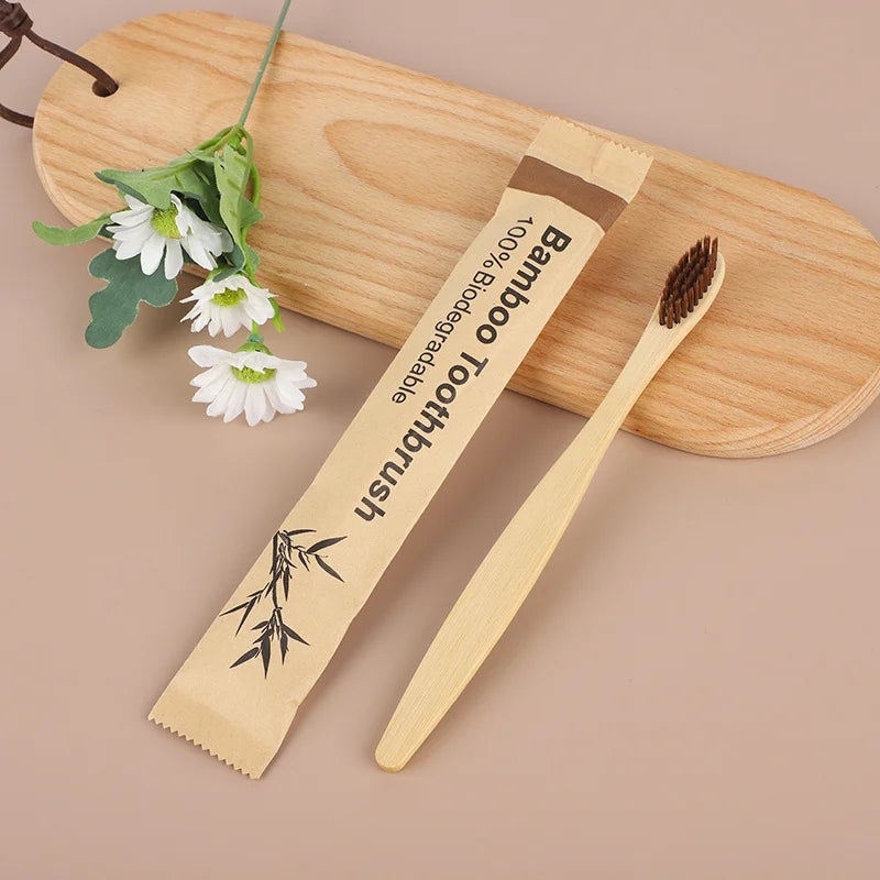 100Pcs Bamboo Biodegradable Toothbrush Manual Wooden HandleToothbrushes With Soft Bristles For Sensitive Teeth Gums Oral Care