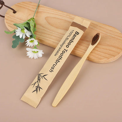 100Pcs Bamboo Biodegradable Toothbrush Manual Wooden HandleToothbrushes With Soft Bristles For Sensitive Teeth Gums Oral Care