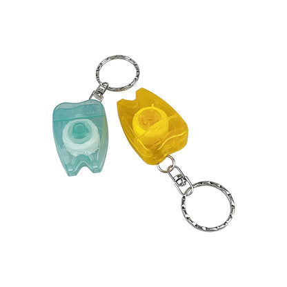 20Pcs Portable Dental Teeth Floss Tooth-Shaped Key Chain Flat-Line Design Floss Roll Cleaning Oral Care Hygiene 15M Length