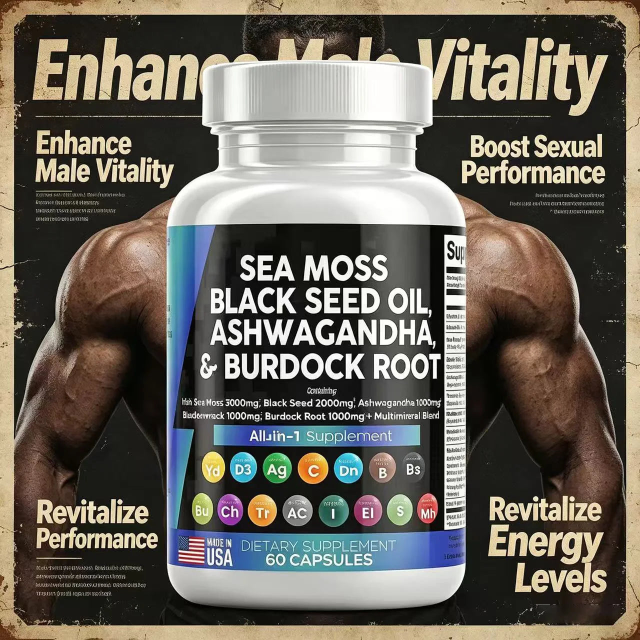 Cápsulas de Shilajit Puro del Himalaya 15250mg con Maca, Ginseng, Ashwagandha y Cúrcuma, Suplemento Energético, Resistencia y Masa Muscular