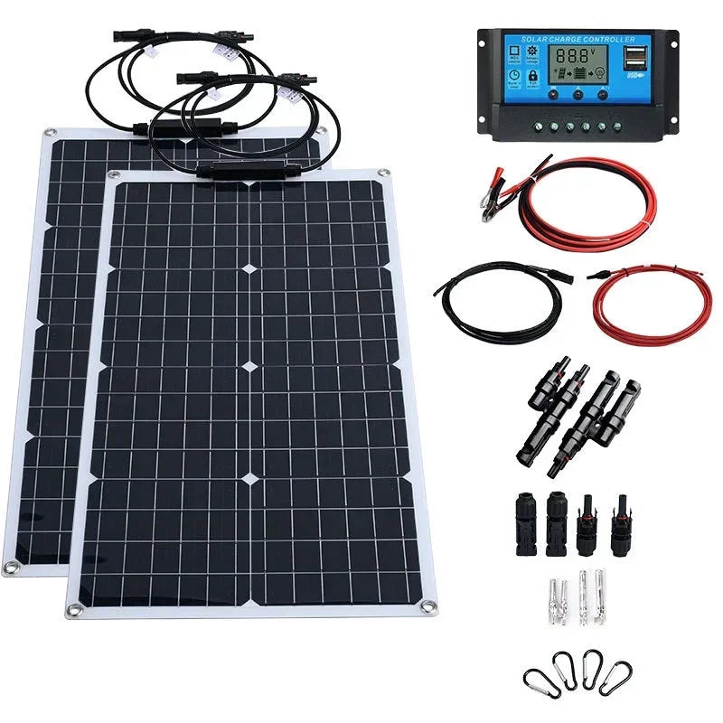 2000W Solar Energy System 110V/220V 4000W Solar Panel Inverter Glass 12V Battery Charging Controller For Home/Outdoor Use