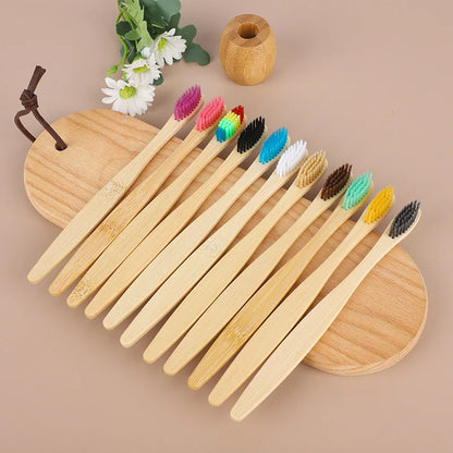 100Pcs Bamboo Biodegradable Toothbrush Manual Wooden HandleToothbrushes With Soft Bristles For Sensitive Teeth Gums Oral Care
