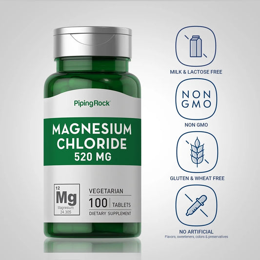 Magnesium Chloride 520Mg | 100 Tablet Capsules | Supplement for Men and Women | by